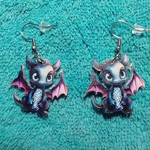 Cute acrylic purple dragon wire earrings